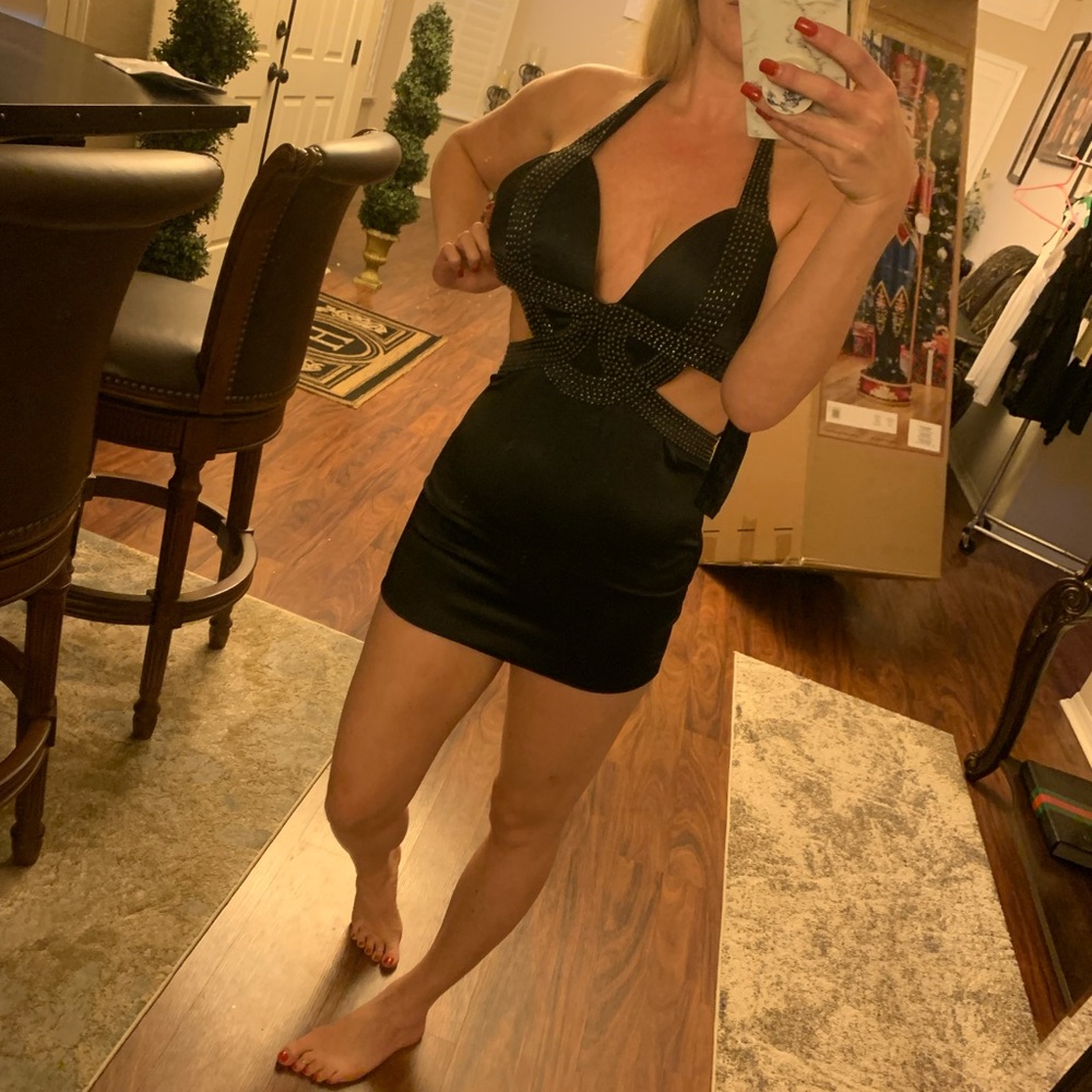 Bebe Black Beaded Silk Halter dress - Picture 8 of 8